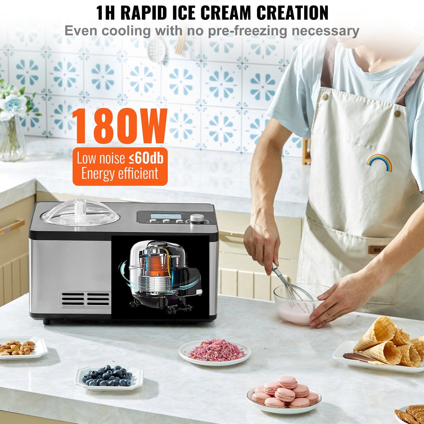 1.9 L Automatic Ice Cream Machine Electric Yogurt Gelato Make Silver