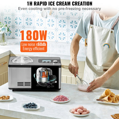 1.9 L Automatic Ice Cream Machine Electric Yogurt Gelato Make Silver