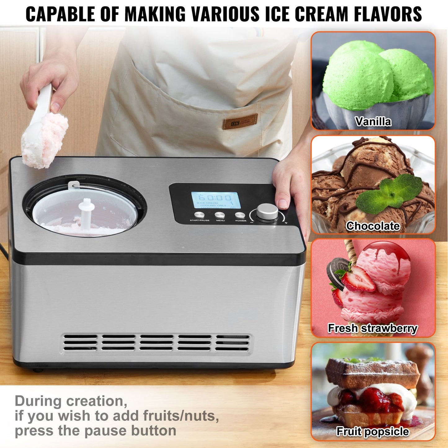 1.9 L Automatic Ice Cream Machine Electric Yogurt Gelato Make Silver