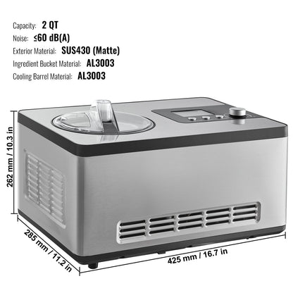 1.9 L Automatic Ice Cream Machine Electric Yogurt Gelato Make Silver