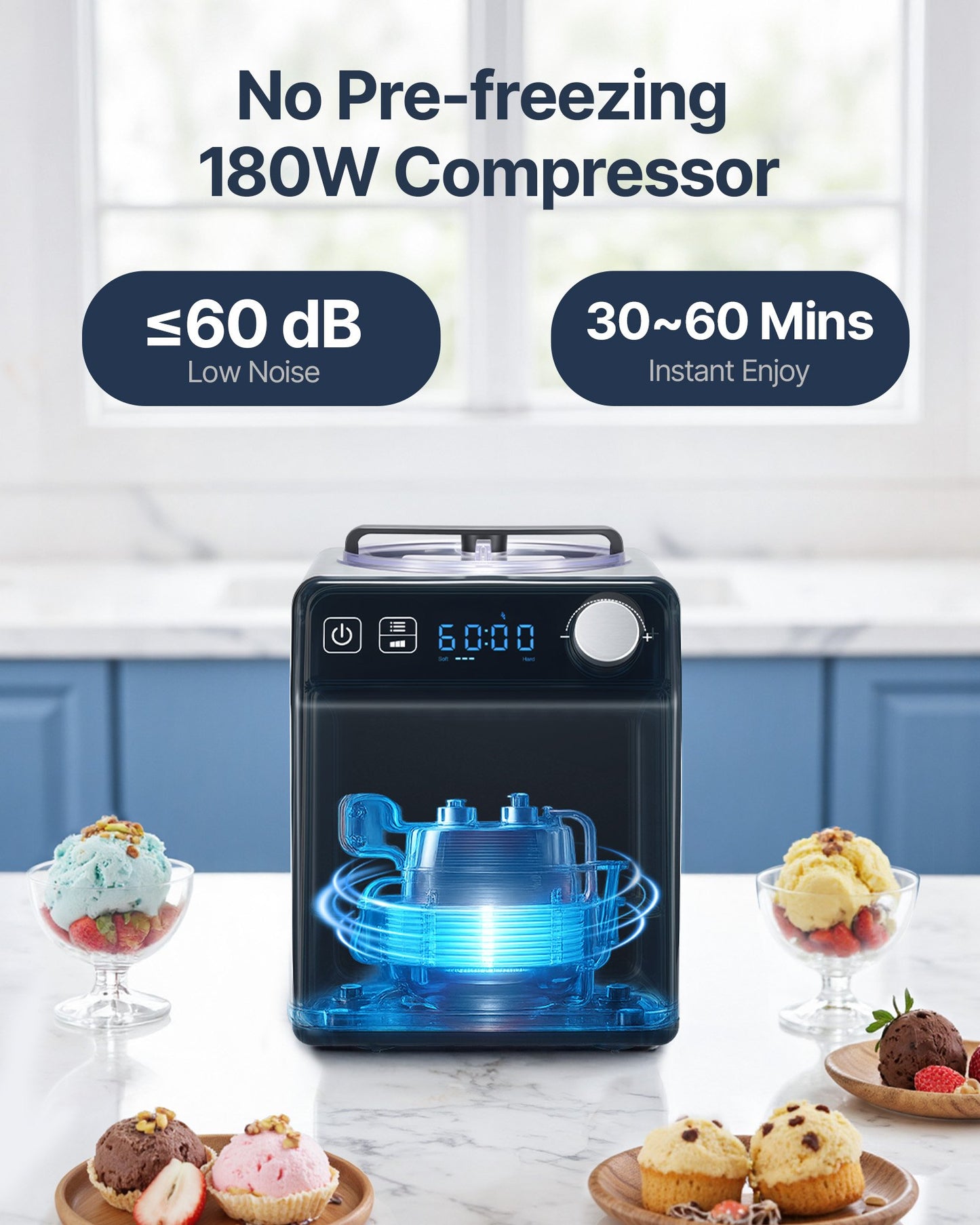 1.9 L Automatic Ice Cream Machine Electric Yogurt Gelato Make Black