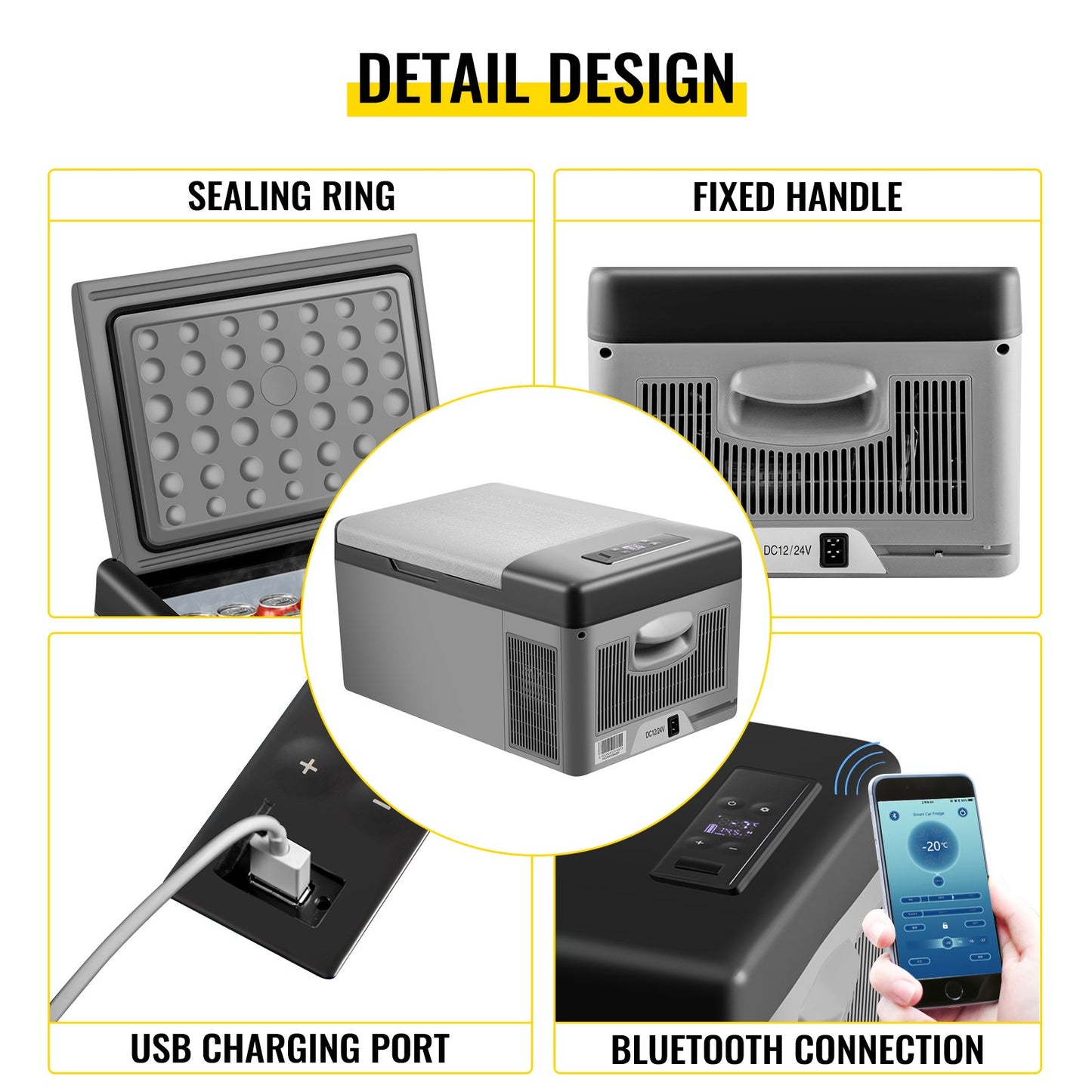 Portable Car Freezer, 15L Portable Refrigerator Freezer, Dual Storage Zone Camping Freezer, -4℉~50℉ 12 Volt Fridge Freezer, Car Freezer for Car and Home Use, DC 12/24V, AC 100-240V, USB Port