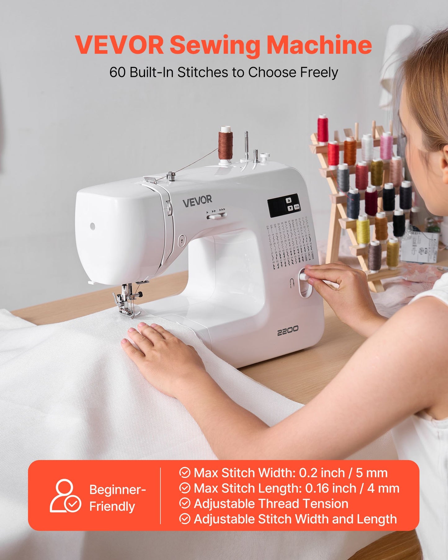 Computerized Sewing Machine, 60 Stitch Applications, with LED Screen, Foot Pedal and LED Light, Heavy-Duty Metal Frame, Digital Sewing Machine with Powerful Motor for Crafts and Mending