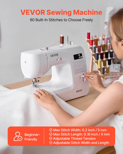 Computerized Sewing Machine, 60 Stitch Applications, with LED Screen, Foot Pedal and LED Light, Heavy-Duty Metal Frame, Digital Sewing Machine with Powerful Motor for Crafts and Mending