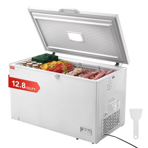 Chest Freezer, 12.8 cu.ft / 345 L Large Deep Freezer & 4 Removable Baskets, Freestanding Top Open Door Commercial Chest Freezers with Locking Lid, 7-Level Adjustable Temp, LED Lighting, 6 Wheels