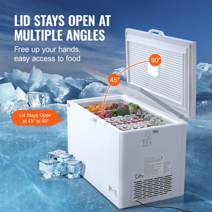Chest Freezer, 12.8 cu.ft / 345 L Large Deep Freezer & 4 Removable Baskets, Freestanding Top Open Door Commercial Chest Freezers with Locking Lid, 7-Level Adjustable Temp, LED Lighting, 6 Wheels