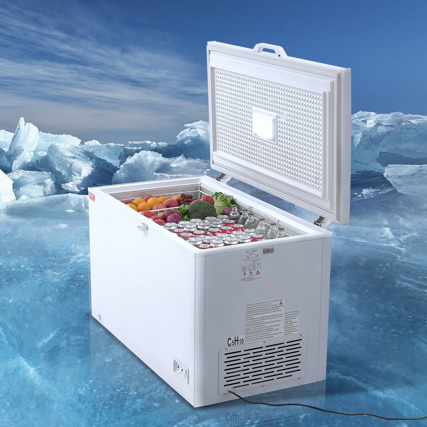Chest Freezer, 12.8 cu.ft / 345 L Large Deep Freezer & 4 Removable Baskets, Freestanding Top Open Door Commercial Chest Freezers with Locking Lid, 7-Level Adjustable Temp, LED Lighting, 6 Wheels