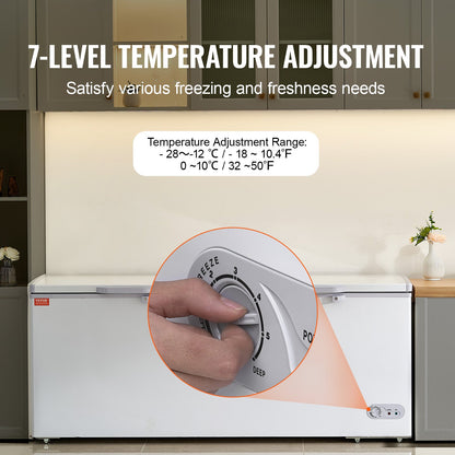 Chest Freezer, 19.8 cu.ft / 561 L Large Deep Freezer with Split Top Double Locking Lids, Freestanding Commercial Chest Freezer & 4 Removable Baskets, 7-Level Adjustable Temp, LED Light, 6 Wheels