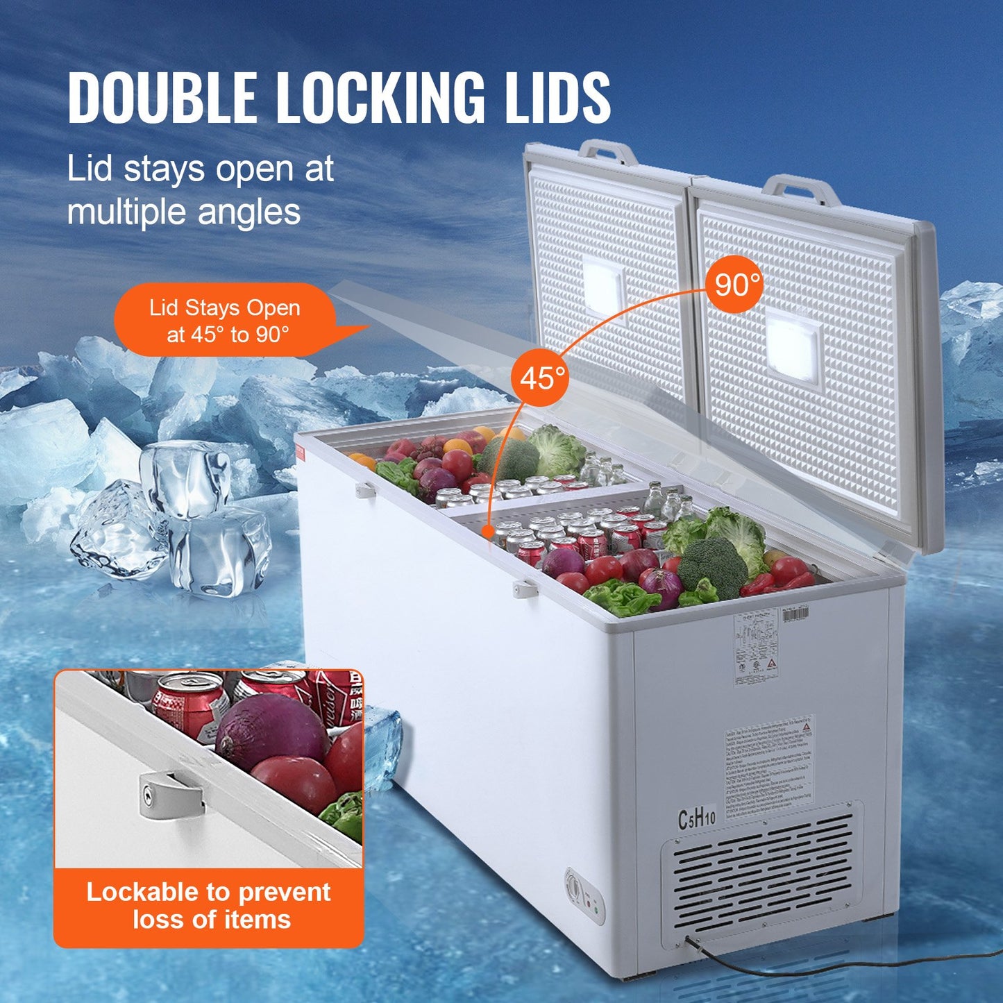 Chest Freezer, 19.8 cu.ft / 561 L Large Deep Freezer with Split Top Double Locking Lids, Freestanding Commercial Chest Freezer & 4 Removable Baskets, 7-Level Adjustable Temp, LED Light, 6 Wheels