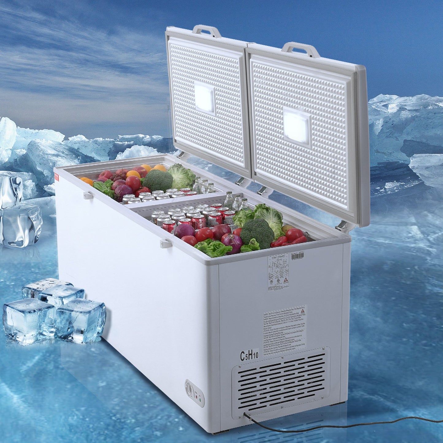 Chest Freezer, 19.8 cu.ft / 561 L Large Deep Freezer with Split Top Double Locking Lids, Freestanding Commercial Chest Freezer & 4 Removable Baskets, 7-Level Adjustable Temp, LED Light, 6 Wheels