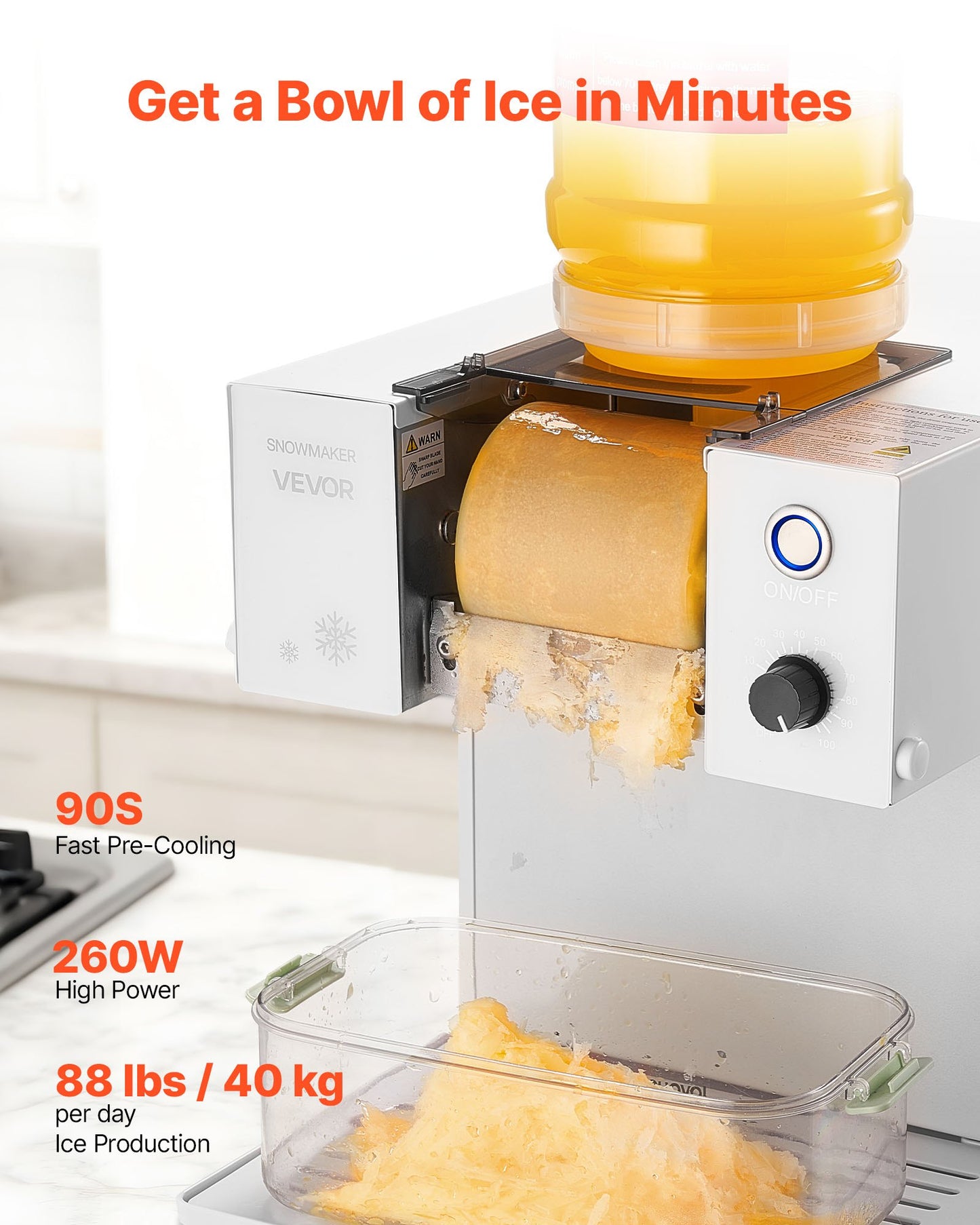 Snowflake Ice Machine, 40KG/24H Snowflake Ice Maker, Ice-Shaver Machine with Stainless Steel Blade, Electric Snow Cone Maker with 1.8L Tank, 90S Fast Pre-Cooling, for Home & Small Gatherings