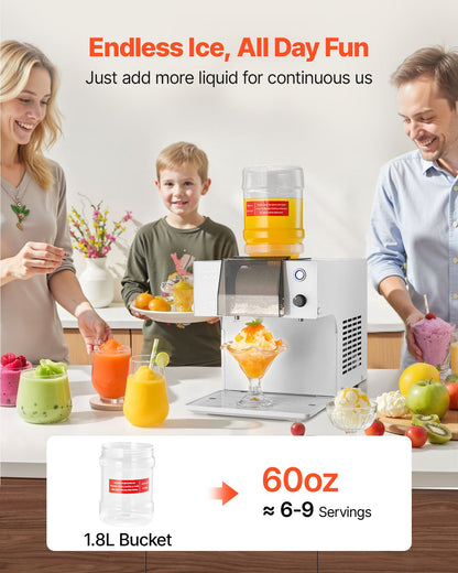 Snowflake Ice Machine, 40KG/24H Snowflake Ice Maker, Ice-Shaver Machine with Stainless Steel Blade, Electric Snow Cone Maker with 1.8L Tank, 90S Fast Pre-Cooling, for Home & Small Gatherings
