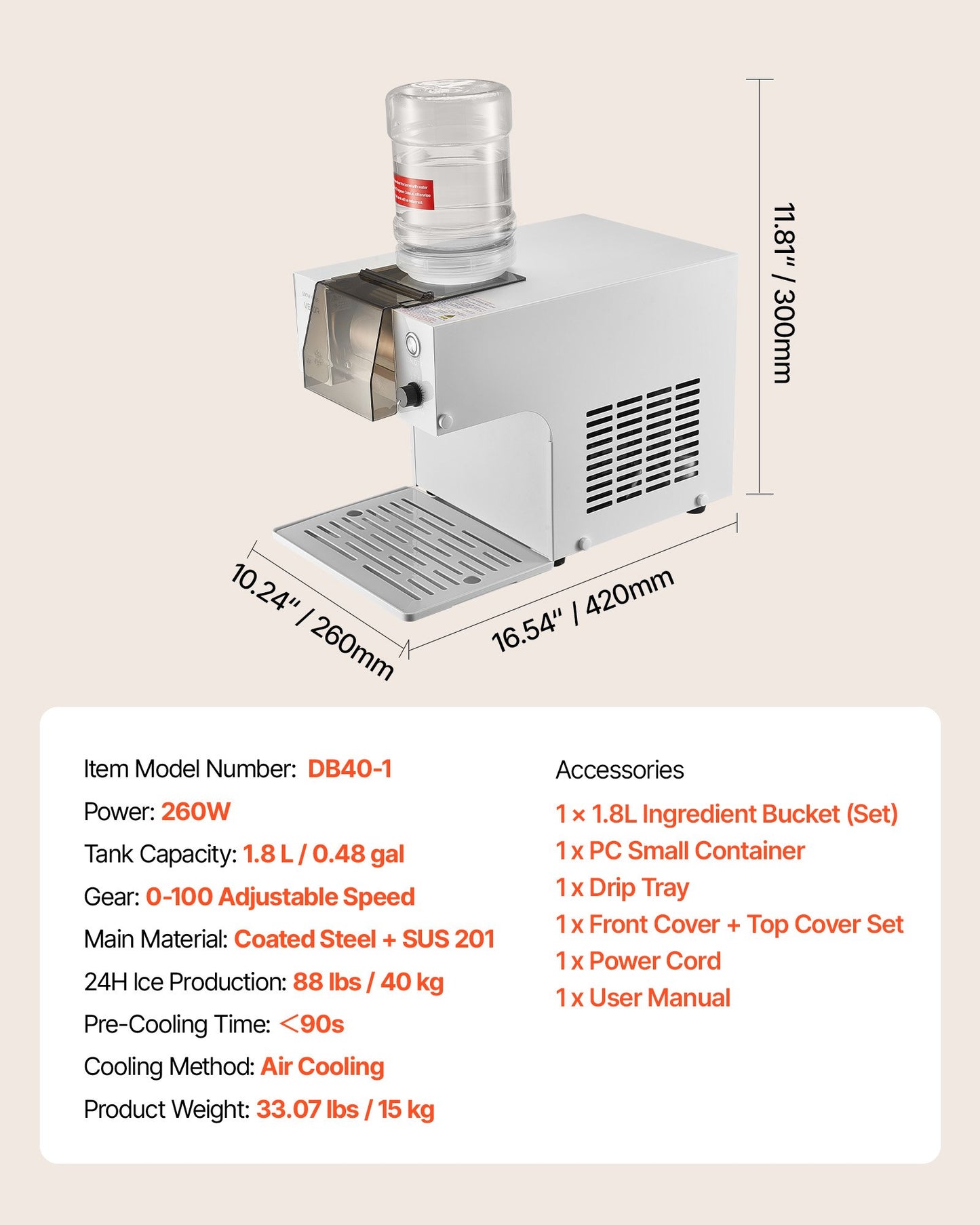 Snowflake Ice Machine, 40KG/24H Snowflake Ice Maker, Ice-Shaver Machine with Stainless Steel Blade, Electric Snow Cone Maker with 1.8L Tank, 90S Fast Pre-Cooling, for Home & Small Gatherings