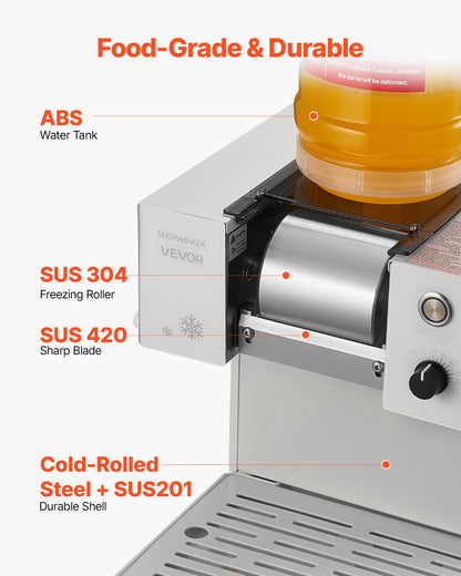 Schneeflocken-Eismaschine, 60 kg/24 h, Eismaschine mit Edelstahlklinge, elektrische Schneekegelmaschine mit 1,8-Liter-Tank, 90 Sekunden Vorkühlzeit, für Zuhause und kleine Feiern
