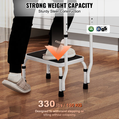 Step Stool 1-Step 150KG Capacity, 3 Adjustable Height with Handle Steel Step Ladder, Portable Toddler Step Stools for Adults, Non-Slip Sturdy Step Ladders for Office, RVs, Pets
