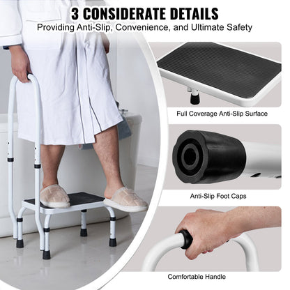 Step Stool 1-Step 150KG Capacity, 3 Adjustable Height with Handle Steel Step Ladder, Portable Toddler Step Stools for Adults, Non-Slip Sturdy Step Ladders for Office, RVs, Pets