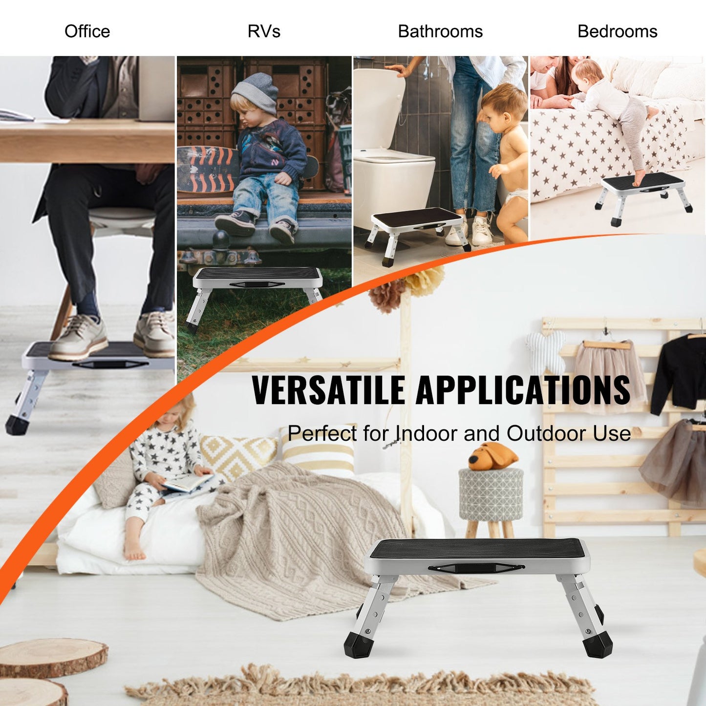 Step Stool 1-Step 150KG Capacity, Folding Steel Step Ladder 3 Adjustable Height, Portable Toddler Step Stools for Adults, Non-Slip Sturdy Step Ladders for Office, RVs, Pets, Bathrooms,Bedrooms