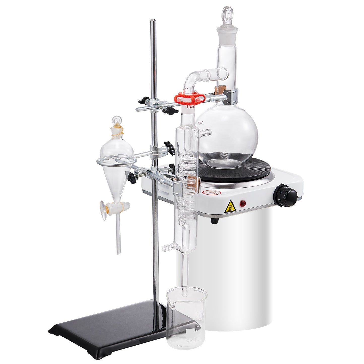 Essential Oil Distillation Kit, 500ml Distillation Apparatus, 3.3 Boro Lab Glassware Distillation Kit with 1000W Heating Plate and 24, 40 Joint, 33 pcs Set