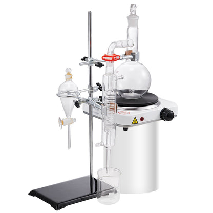 Essential Oil Distillation Kit, 500ml Distillation Apparatus, 3.3 Boro Lab Glassware Distillation Kit with 1000W Heating Plate and 24, 40 Joint, 33 pcs Set