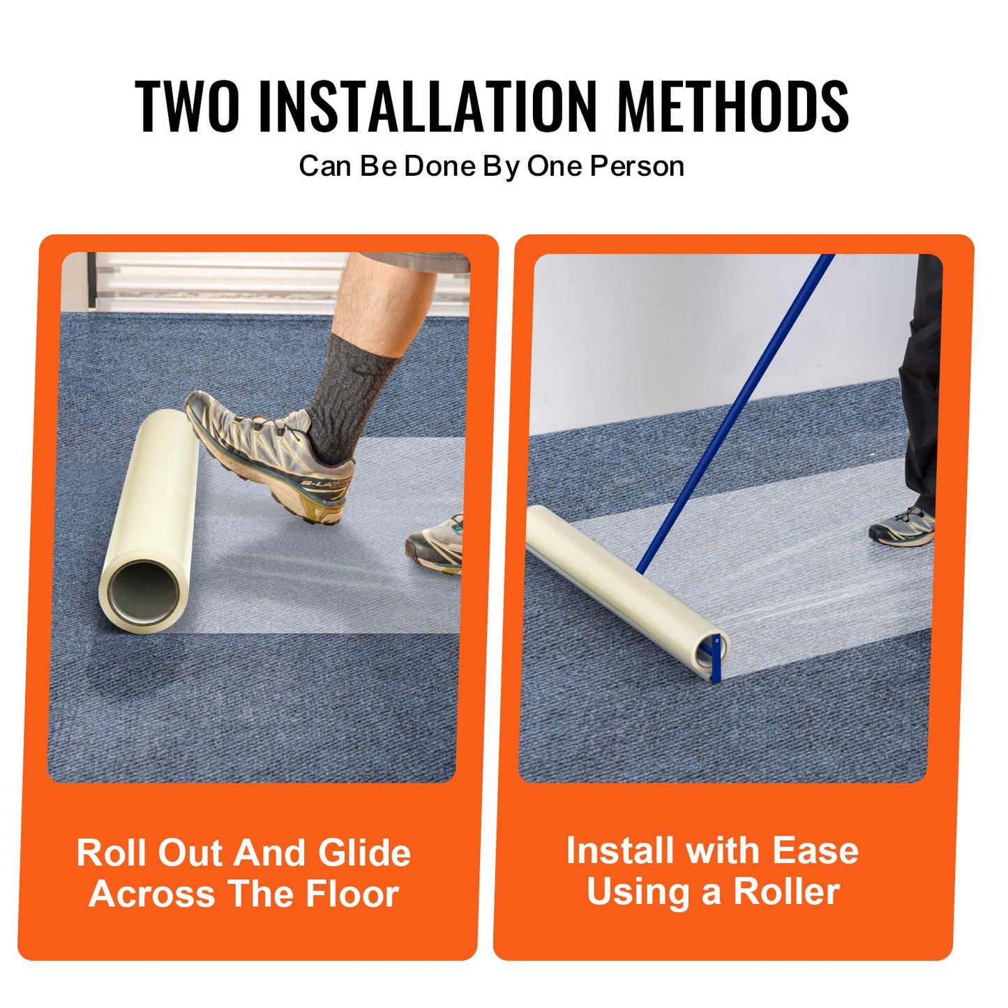 Carpet Protection Film, 24" x 100' Floor and Surface Shield with Self Adhesive Backing & Easy Installation, Polyethylene Adhesive Car Mat Protection Film Roll for Construction & Renovation