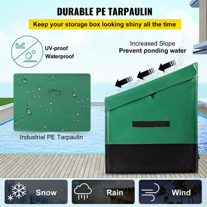 Outdoor Storage Box, 100 Gallon Waterproof PE Tarpaulin Deck Box with Galvanized Frame, All-Weather Protection & Portable, for Camping, Garden, Poolside, and Yard, Brown & Blue