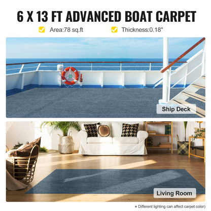 Marine Carpet 182.9x396.2 cm Boat Carpet Rugs Indoor Outdoor Rugs for Patio Deck Anti-Slide TPR Water-proof Back Cut Outdoor Marine Carpeting Easy Clean Outdoor Carpet Roll Entryway Porch (182.9x396.2 cm, Gray)
