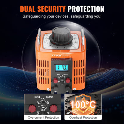 Automatischer Spannungsregler 2000 VA, 6,6 A, 230 V Eingang, 0–300 V Ausgang, mit LCD-Anzeige, 4 zusätzlichen Sicherungen und Thermoschalter für Haushalt, Industrie und Büro, CE-zertifiziert