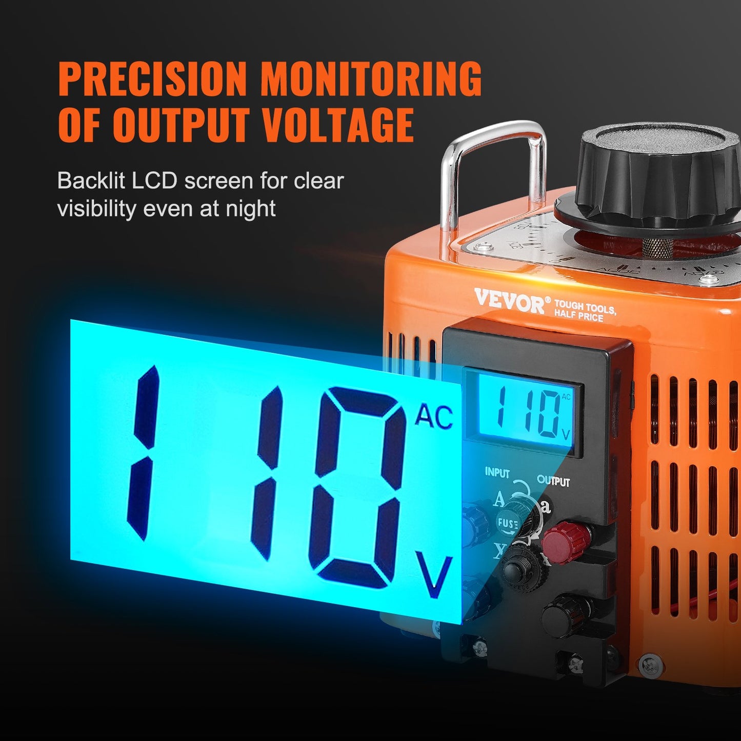 Automatischer Spannungsregler 2000 VA, 6,6 A, 230 V Eingang, 0–300 V Ausgang, mit LCD-Anzeige, 4 zusätzlichen Sicherungen und Thermoschalter für Haushalt, Industrie und Büro, CE-zertifiziert