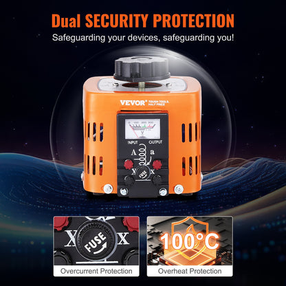 500VA Auto Variable Voltage Transformer, 1.7 Amp, 230V Input 0-300V Output AC Voltage Regulator Power Supply, with 4 Extra Fuses Thermal Control Switch for Home Industrial Office, CE-Certified