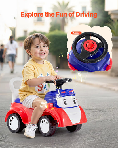 Ride On Toddler Push Car, Push Car for Toddler 19 to 36 Months, Kids Ride On Toy with Music & Under-seat Storage, 25 kg Load Capacity, Foot-to-Floor Walker for Toddlers Boys Girls, Red