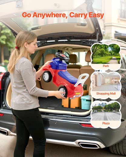 Ride On Toddler Push Car, Push Car for Toddler 19 to 36 Months, Kids Ride On Toy with Music & Under-seat Storage, 25 kg Load Capacity, Foot-to-Floor Walker for Toddlers Boys Girls, Red