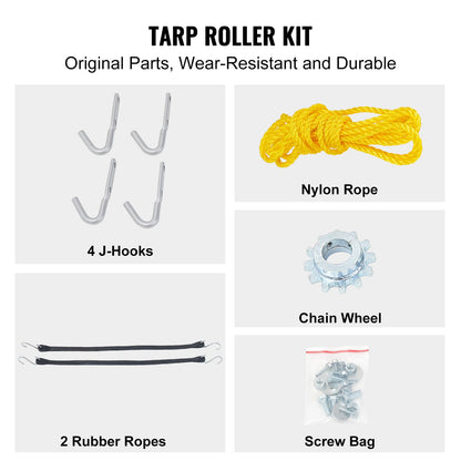Hand Crank Tarp Roller Kit, 64" to 104" Wide, Aluminum Alloy, Manual Cab Level Dump Truck Tarp Roller with 7" Sponge-Wrapped Handle, Perfect for Dump Trucks, Trailers, Trash Haulers (No Tarp)