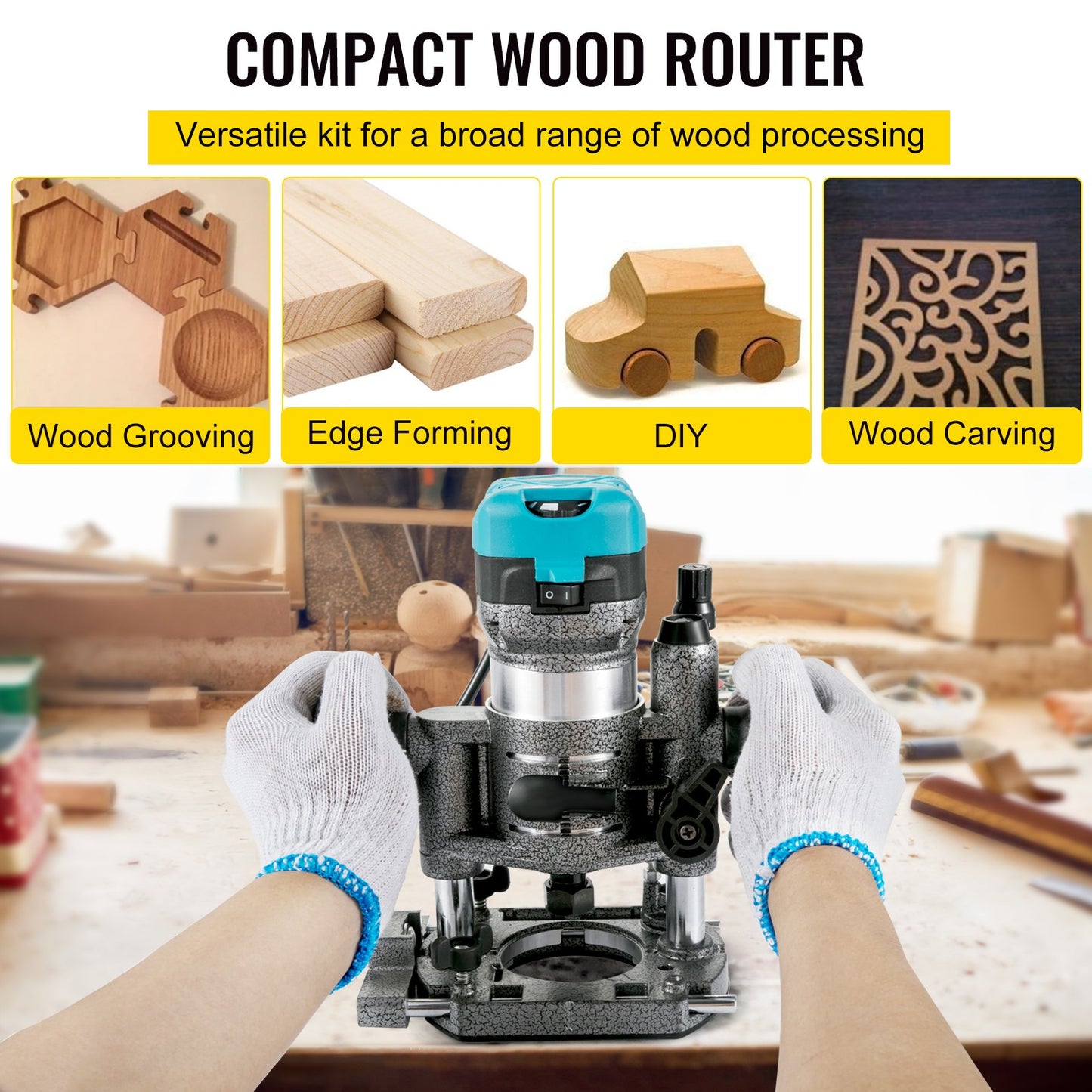 Router Tool, 710W Wood Router, Router for Woodworking with 3 Router Collets, Wood Router Tool with Fixed & Plunge & Tilt Base, Woodworking Router with Aluminum Shell & 13000-33000 r/min Rotating