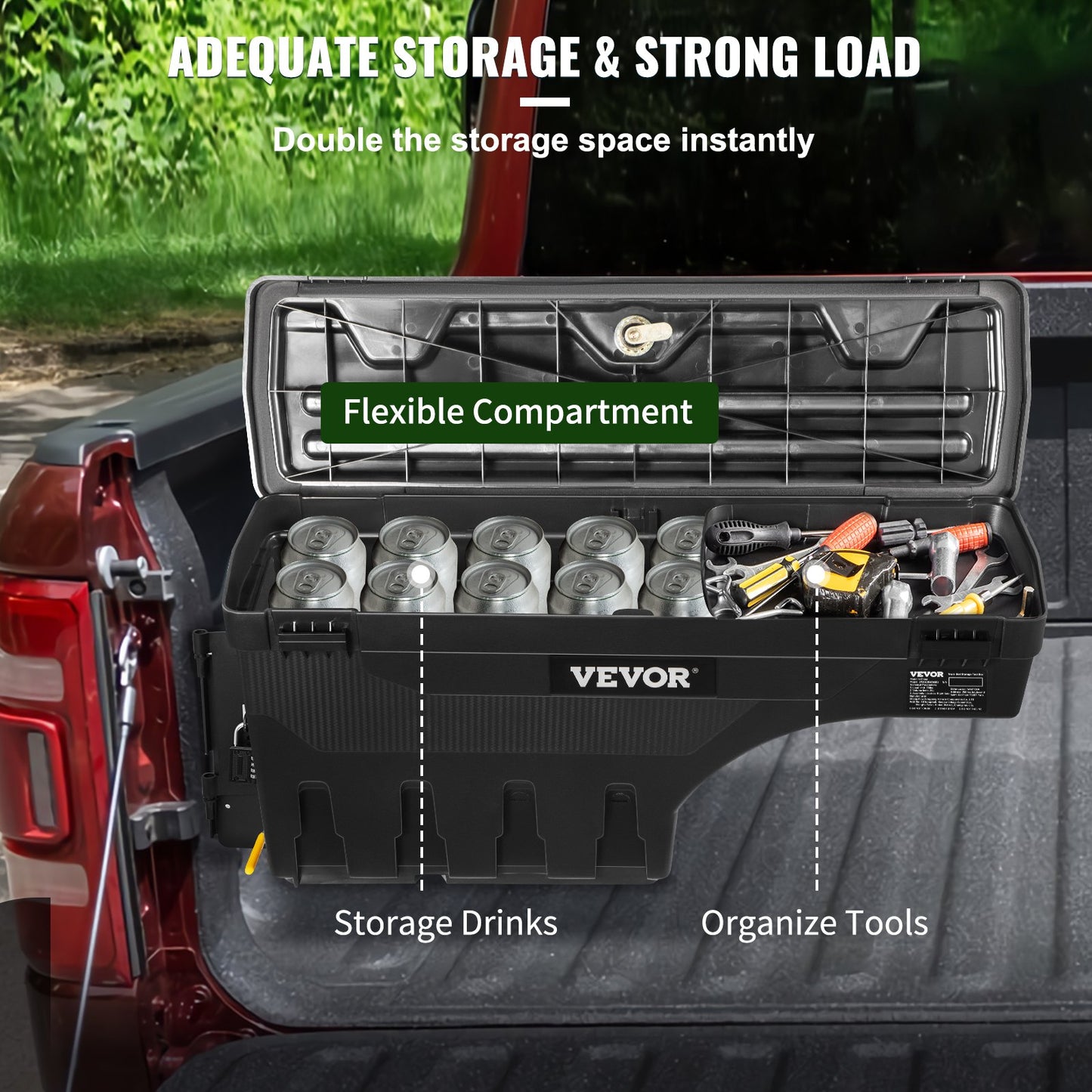 Truck Bed Storage Box, Lockable Lid, Waterproof ABS Wheel Well Tool Box 6.6 Gal/20 L with Password Padlock, Compatible with Dodge Ram 1500 2019-2021, Driver Side, Black
