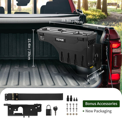 Werkzeugkiste für die Ladefläche eines Pickups, abschließbarer Deckel, wasserdichte ABS-Radkastenbox, 20 Liter (6,6 Gallonen) mit Zahlenschloss, kompatibel mit Dodge Ram 1500 (2019–2021), Beifahrerseite, Schwarz
