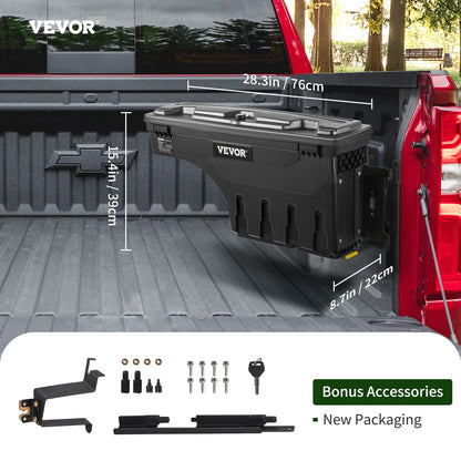 Truck Bed Storage Box, Lockable Lid, Waterproof ABS Wheel Well Tool Box 6.6 Gal/20 L, Compatible with Chevrolet Silverado 1500 GMC Sierra 1500 2019-2020, Passenger Side, Black