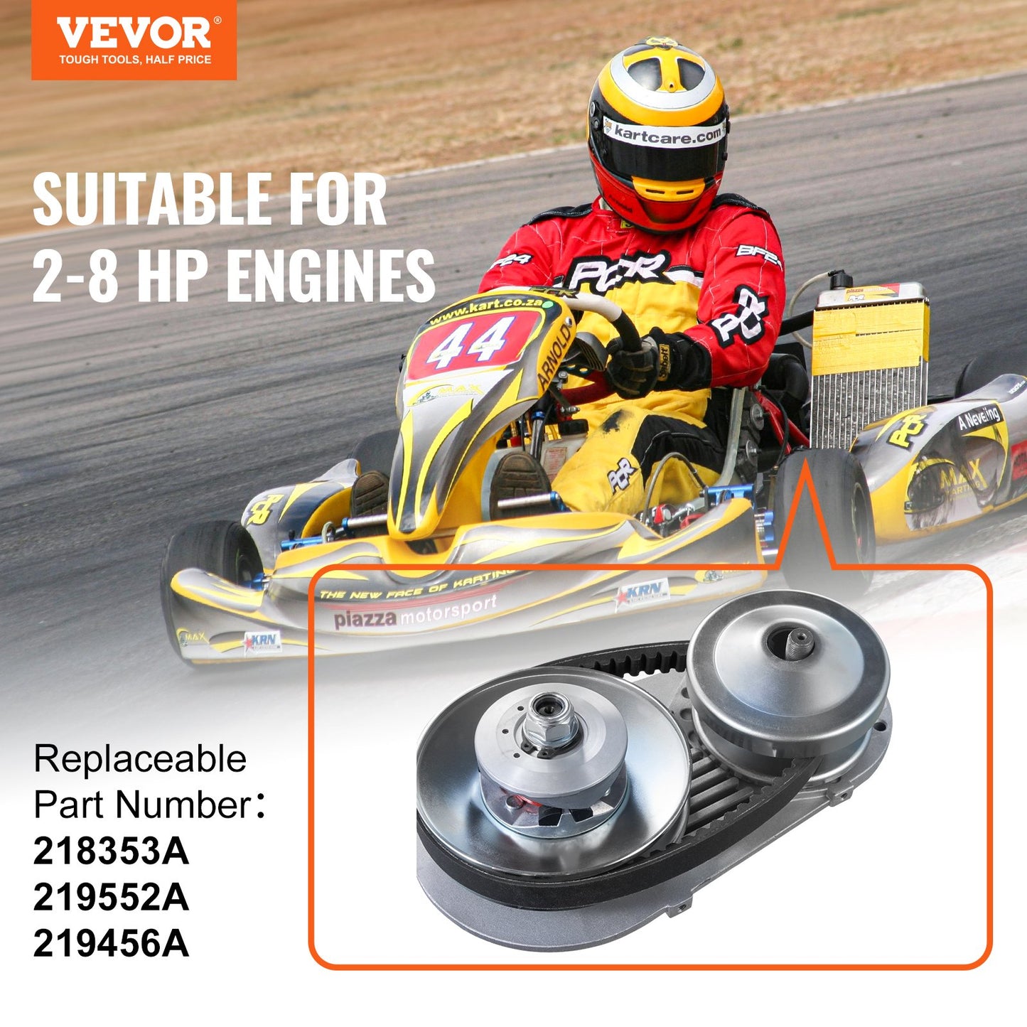 Drive Clutch, 2-8HP Engine, 2000 RPM High-Strength Drive Clutch with Asymmetric Designed Wheels & Robust Rubber Belt, Sturdy & Durable Clutch with Full Accessories, Fit for Various Engines