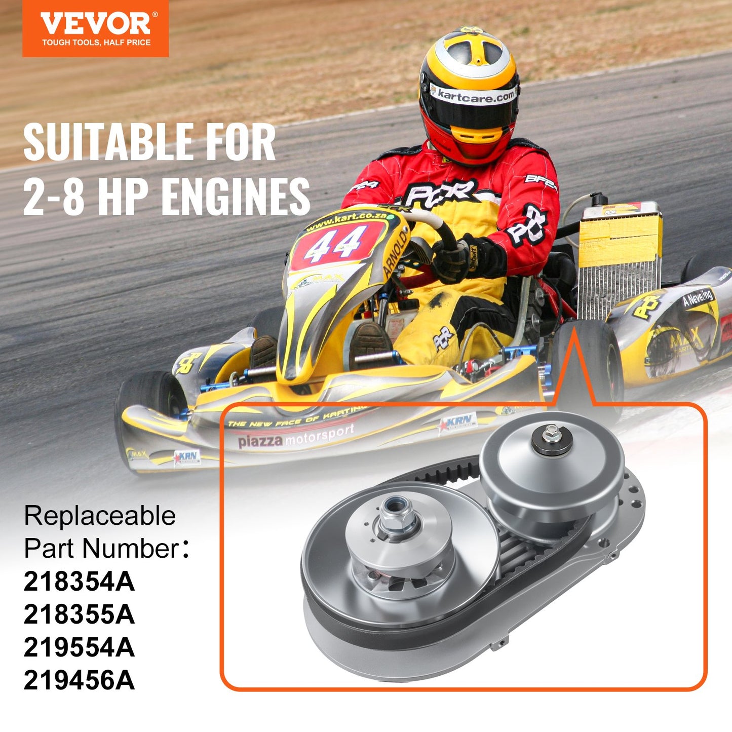 Drive Clutch, 2-8HP Engine, 2000 RPM High-Strength Drive Clutch with Asymmetric Designed Wheels & Robust Rubber Belt, Sturdy & Durable Clutch with Full Accessories, Fit for Various Engines