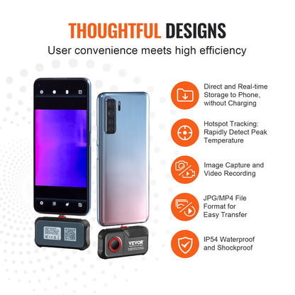 Thermal Imaging Camera for Android, 256 x 192 IR Resolution Infrared Thermal Imager with Visual Camera, 25Hz Refresh Rate Thermal Camera for Smartphone/Tablet, -4-1022°F Temperature Range, IP54