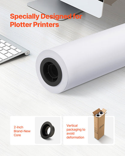 Wide Format Paper, 609.6 mm x 45.7 m Plotter Roll, 2 Rolls CAD Bond Rolls with 50.8 mm Core, 80 GSM Plotter Roll Rolls, for CAD Drawings, Engineering Plans, GIS Maps, and Architectural Designs