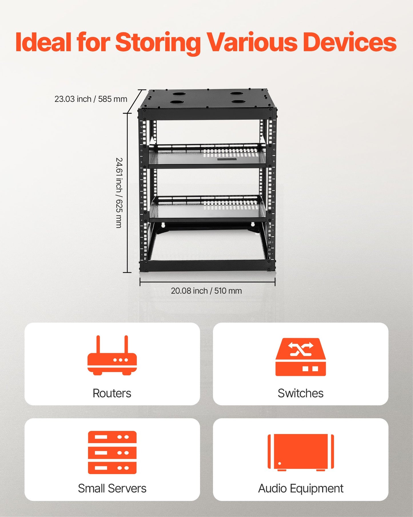 12 HE Open-Frame-Netzwerkschrank, 585 mm Tiefe, Wand- oder Standmontage, robustes 4-Pfosten-System, mit belüfteten Regalböden und Montagematerial, bietet Platz für Ihre gesamte Netzwerk-, IT- und AV-Ausrüstung.