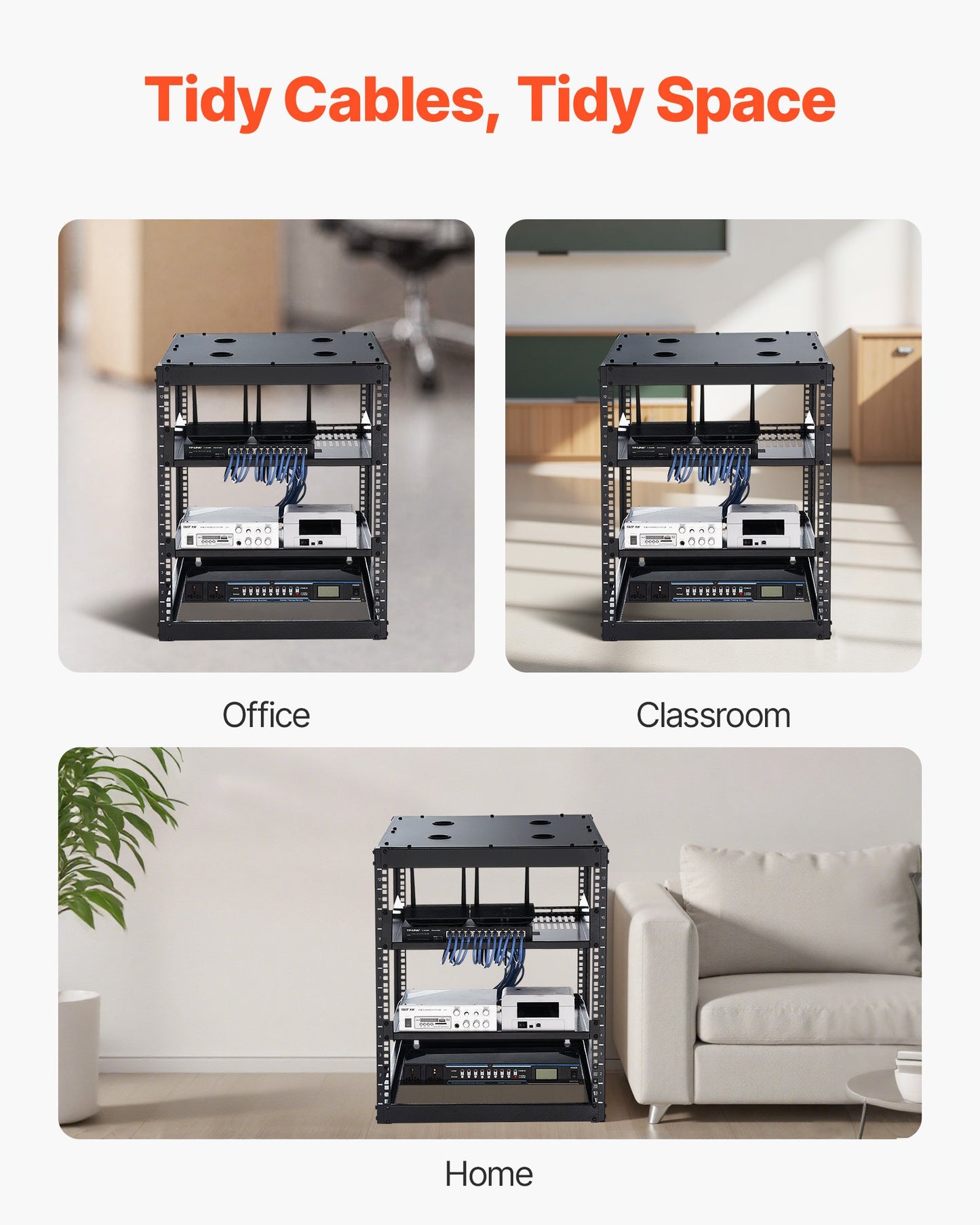 12 HE Open-Frame-Netzwerkschrank, 585 mm Tiefe, Wand- oder Standmontage, robustes 4-Pfosten-System, mit belüfteten Regalböden und Montagematerial, bietet Platz für Ihre gesamte Netzwerk-, IT- und AV-Ausrüstung.