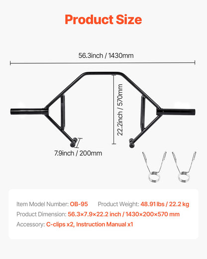 Trap Bar Hex Bar, Open-Ended Frame Hex Barbell, 50mm 360 kg Capacity Shrug Bars with Knurled Grips, Weightlifting and Strength Training Equipment, Home Gym for Squats Deadlifts Shoulder Press