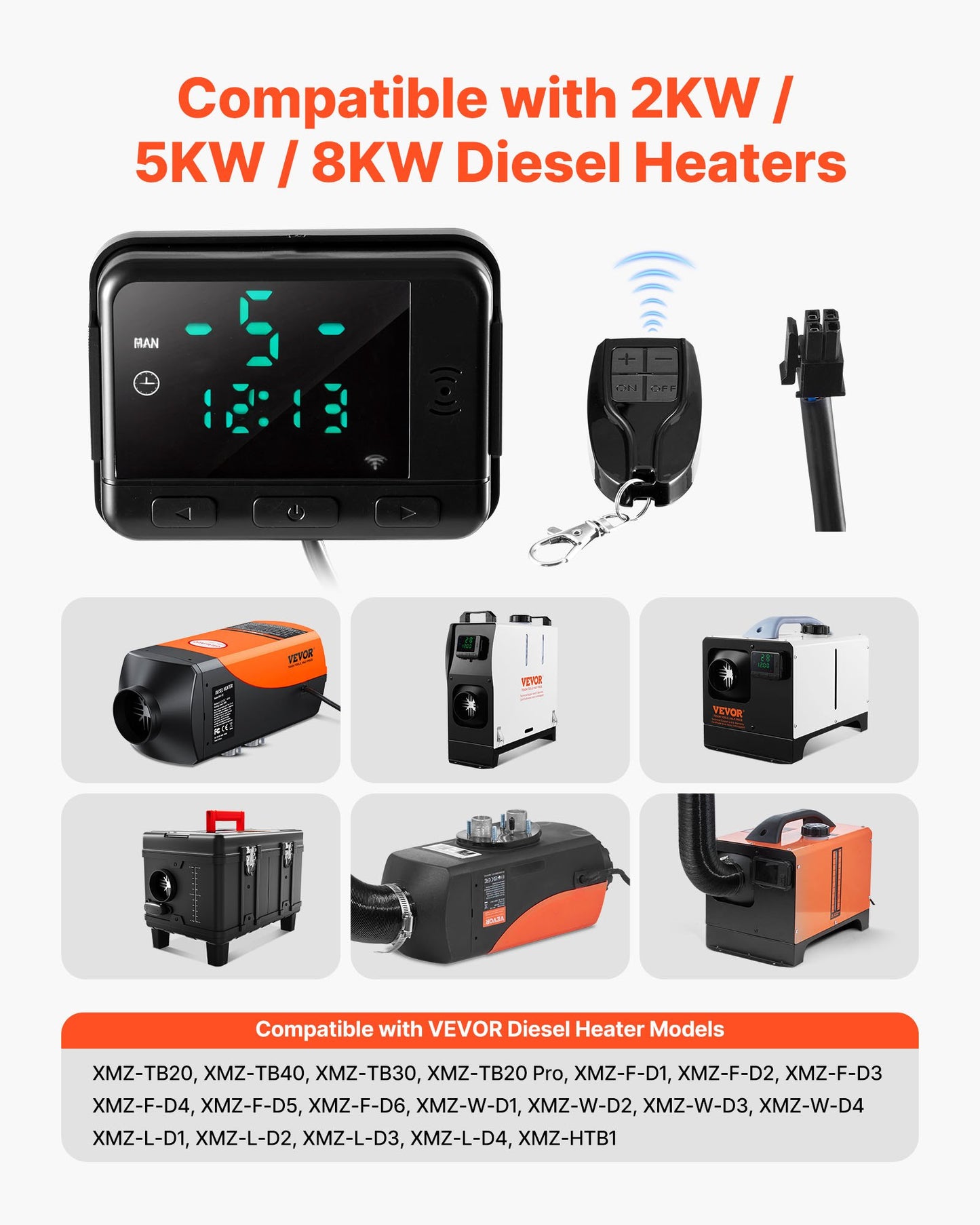 Diesel Air Heater Controller, DC5V Universal Diesel Air Heater Controller Thermostat Switch, Parking Heaters Controllers with LCD Display and Remote Control, Fits for 2KW/5KW/8KW Diesels Heaters