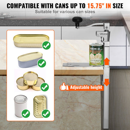 Commercial Can Opener, Heavy-Duty Manual Tabletop Cans Opener for Cans Up to 400 mm Height, Height-Adjustable Professional Can Openers Fixed with Screws, for Restaurant, Hotel, and Food Store