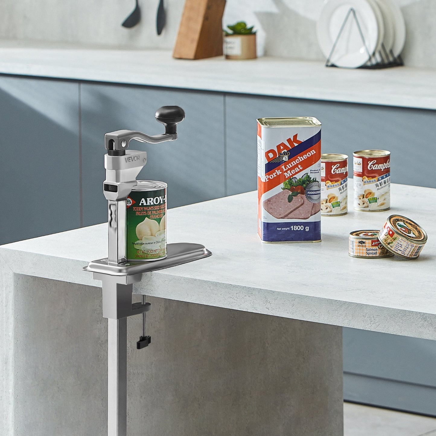 Commercial Can Opener, Heavy-Duty Manual Tabletop Cans Opener for Cans Up to 300 mm Height, Height-Adjustable Can Openers Fixed with Screws & Table Clamp, for Restaurant, Hotel, and Food Store