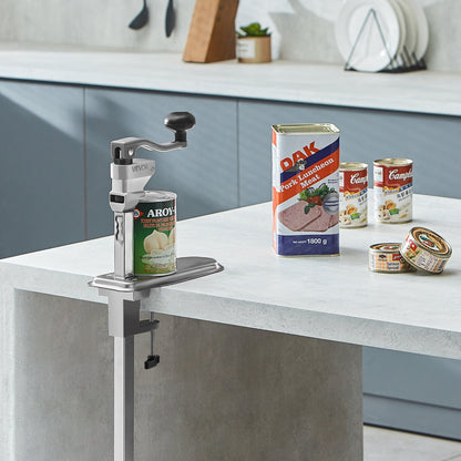 Commercial Can Opener, Heavy-Duty Manual Tabletop Cans Opener for Cans Up to 300 mm Height, Height-Adjustable Can Openers Fixed with Screws & Table Clamp, for Restaurant, Hotel, and Food Store