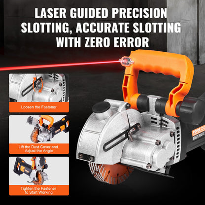 Electric Wall Chaser, Wall Groove Cutting Machine 133mm, Groove Cutting Machine Depth 42mm, Wall Slotting Machine 2500W, Wall Cutting Cutter Machine with Water Pump