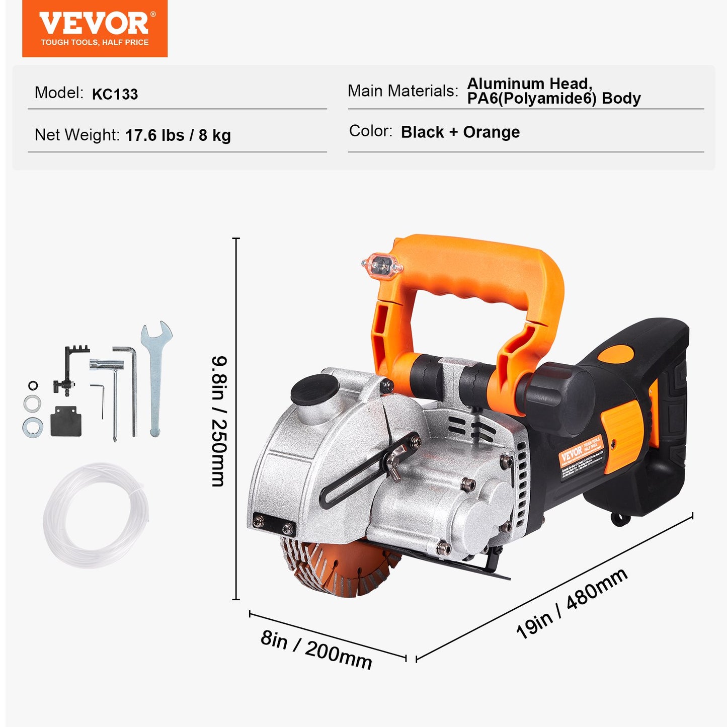 Electric Wall Chaser, Wall Groove Cutting Machine 133mm, Groove Cutting Machine Depth 42mm, Wall Slotting Machine 2500W, Wall Cutting Cutter Machine with Water Pump
