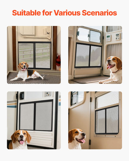 RV Screen Door Protector, 622.3 x 508 mm Door Grille, Easy to Install and Disassemble, Reinforced Breathable Protective Mesh, Aluminum Alloy Camper RV Entry Protector for Pet Protection, Black